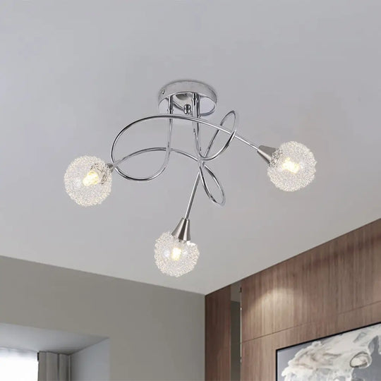 Modern 3 - Light Led Semi Flush Ceiling Light With Chrome Twist And Clear Glass Shade