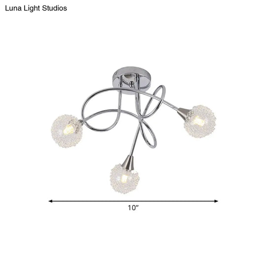 Modern 3 - Light Led Semi Flush Ceiling Light With Chrome Twist And Clear Glass Shade