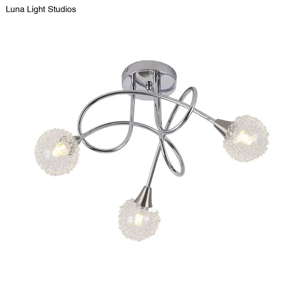 Modern 3 - Light Led Semi Flush Ceiling Light With Chrome Twist And Clear Glass Shade