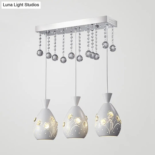 Modern Hollow-Out Floret Iron Multi-Light Ceiling Lamp With Crystal Droplet - 3-Light Pendant