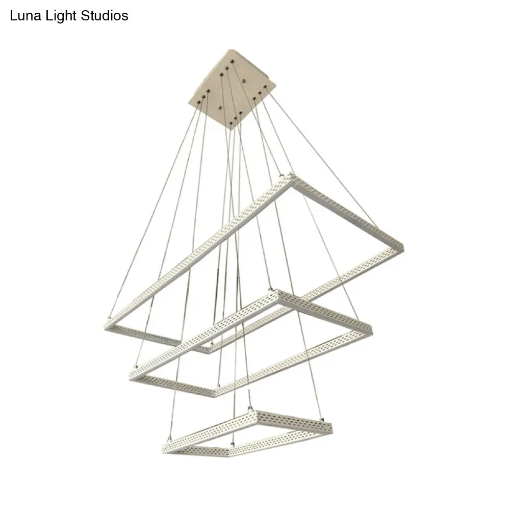 Modern 3-Light White Rectangular Chandelier - Ceiling Pendant Lamp Fixture In Multiple Lighting