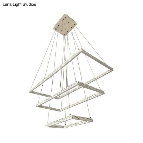 Modern 3-Light White Rectangular Chandelier - Ceiling Pendant Lamp Fixture In Multiple Lighting