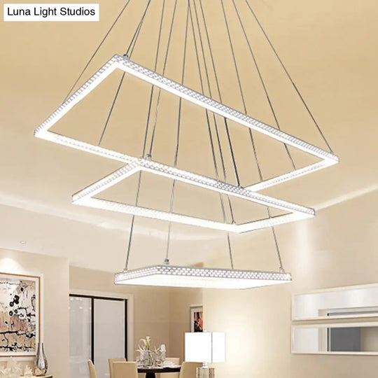 Modern 3-Light White Rectangular Chandelier - Ceiling Pendant Lamp Fixture In Multiple Lighting