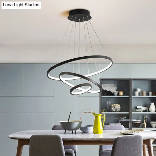 Modern 3-Ring Led Pendant Light In Black/White/Gold For Living Room Ceiling