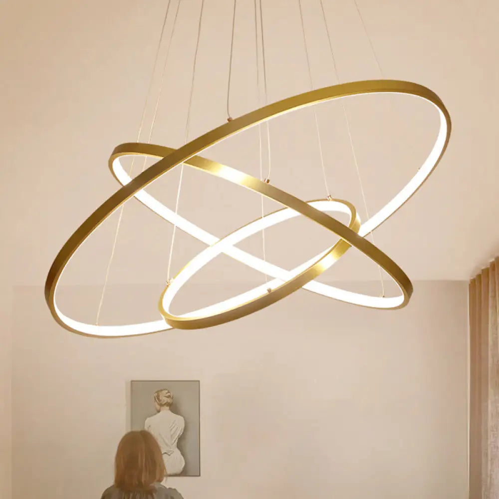 Modern 3-Ring Led Ceiling Chandelier: Acrylic Pendant Light In Black/White/Gold Gold