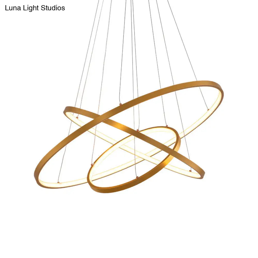 Modern 3-Ring Led Pendant Light In Black/White/Gold For Living Room Ceiling