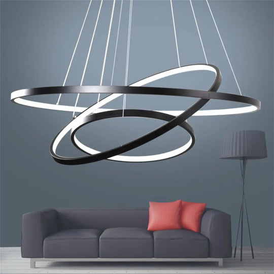 Modern 3-Ring Led Ceiling Chandelier: Acrylic Pendant Light In Black/White/Gold Black