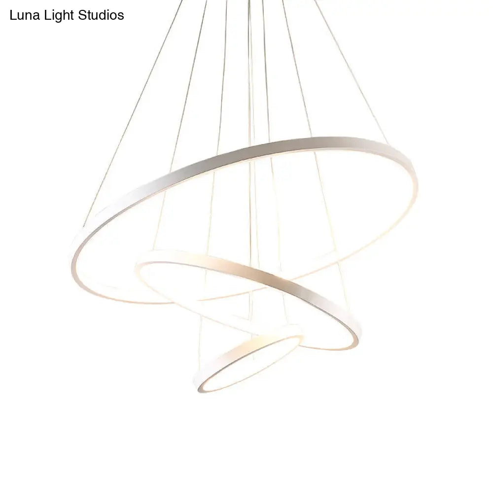 Modern 3-Ring Led Pendant Light In Black/White/Gold For Living Room Ceiling