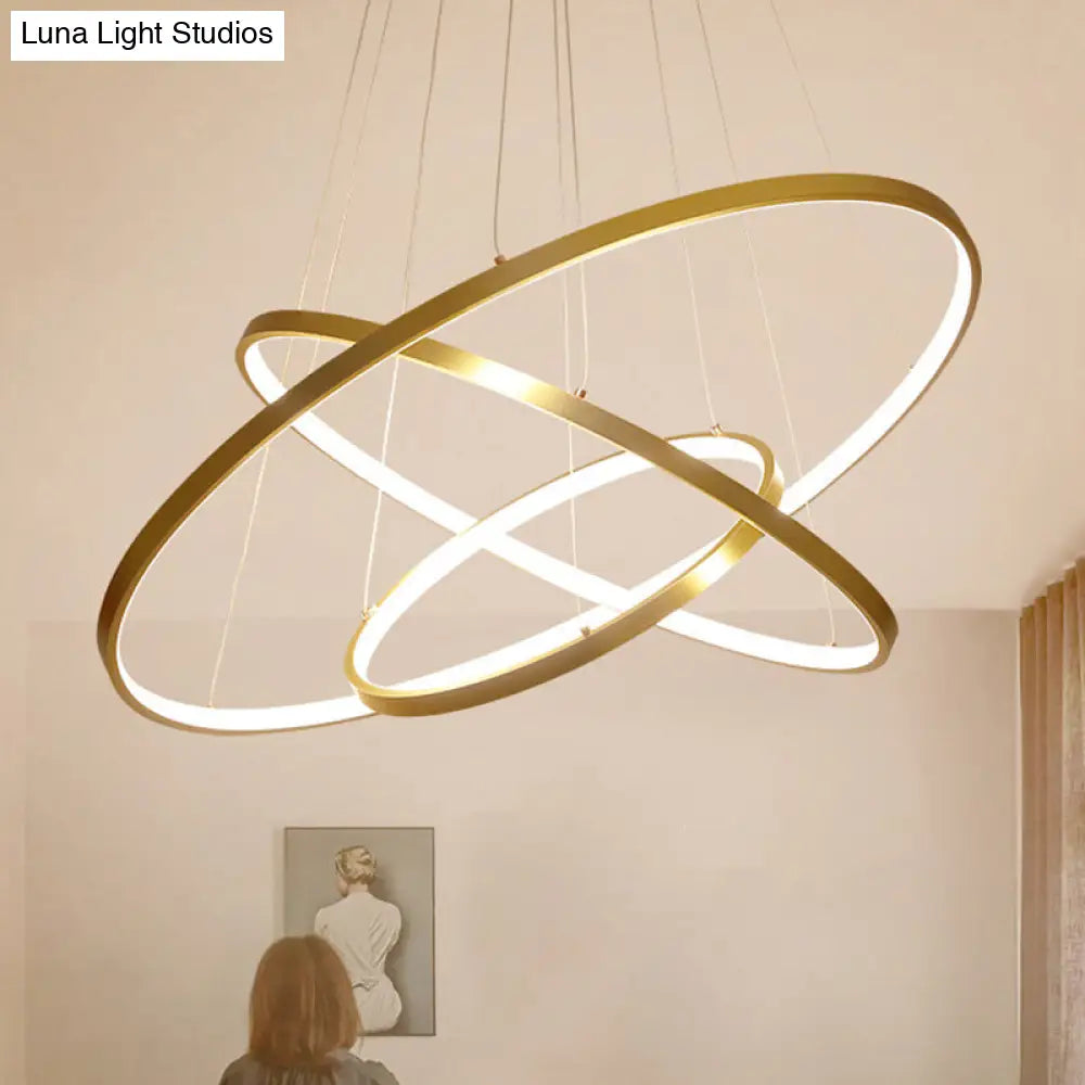 Modern 3-Ring Led Pendant Light In Black/White/Gold For Living Room Ceiling Gold