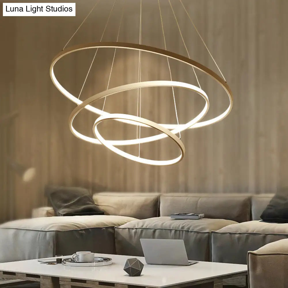 Modern 3-Ring Led Pendant Light In Black/White/Gold For Living Room Ceiling