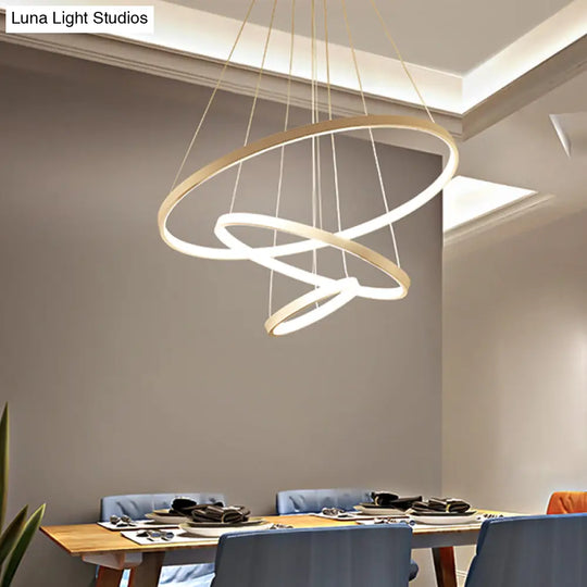 Modern 3-Ring Led Ceiling Chandelier: Acrylic Pendant Light In Black/White/Gold