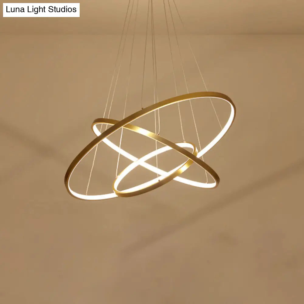 Modern 3-Ring Led Pendant Light In Black/White/Gold For Living Room Ceiling