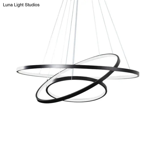 Modern 3-Ring Led Pendant Light In Black/White/Gold For Living Room Ceiling