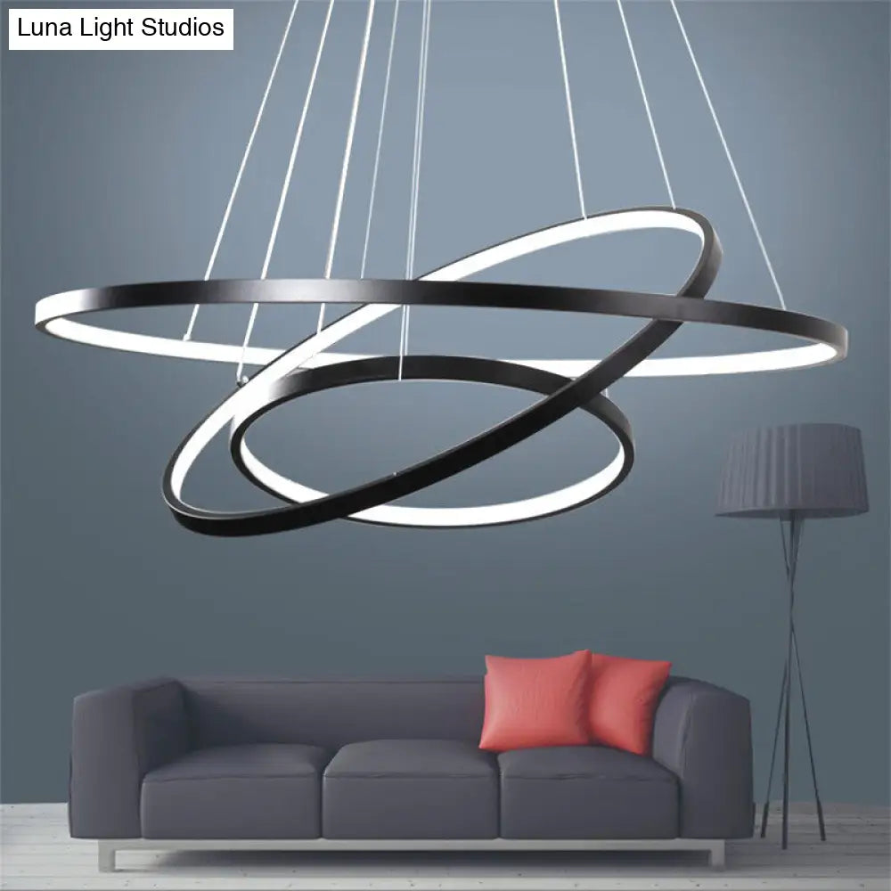 Modern 3-Ring Led Pendant Light In Black/White/Gold For Living Room Ceiling Black