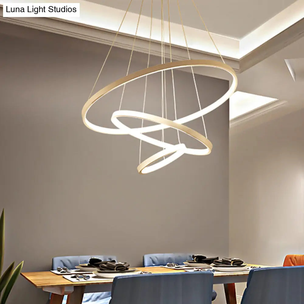 Modern 3-Ring Led Pendant Light In Black/White/Gold For Living Room Ceiling