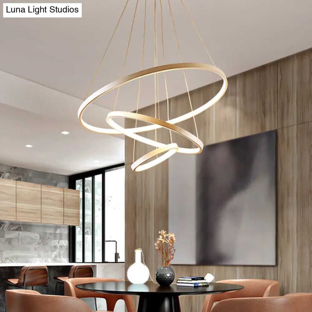 Modern 3-Ring Led Pendant Light In Black/White/Gold For Living Room Ceiling White