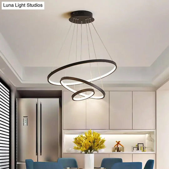 Modern 3-Ring Led Pendant Light In Black/White/Gold For Living Room Ceiling