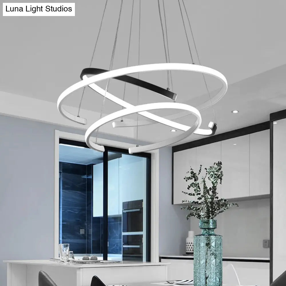 Black And White Modernist Acrylic Led Chandelier - 3 Tiers C-Shape Design Ideal For Living Room