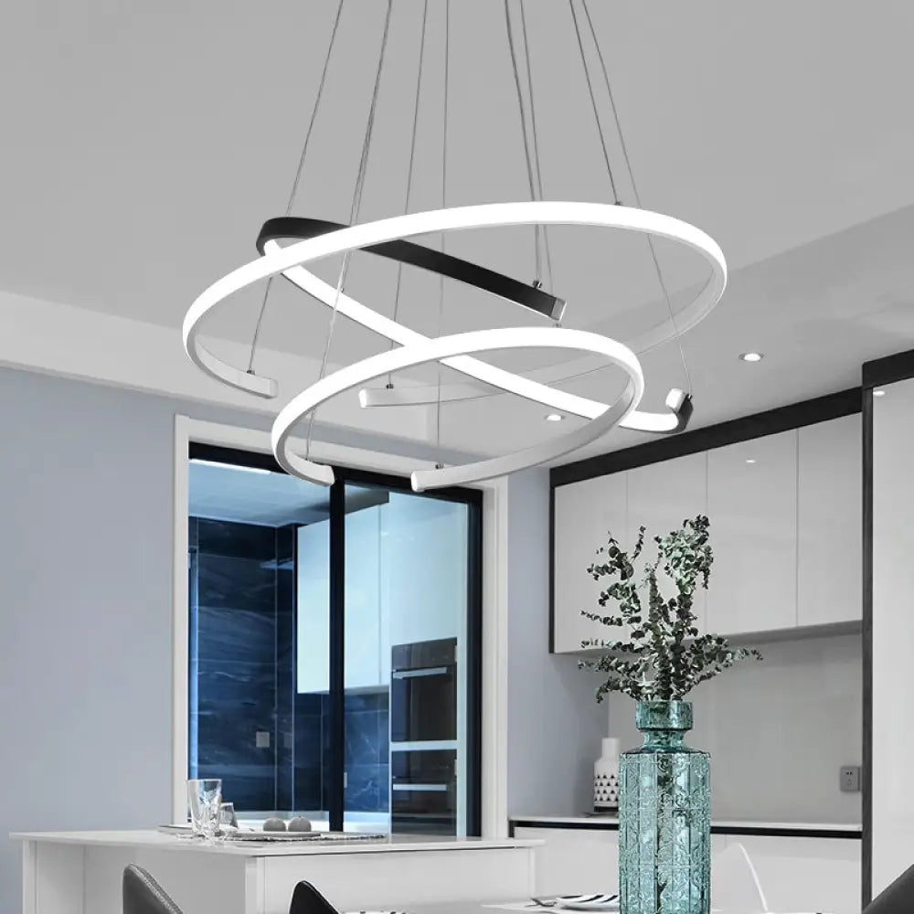 Modern 3-Tier C-Shape Chandelier: Black & White Acrylic Led Hanging Lamp For Living Room Black-White