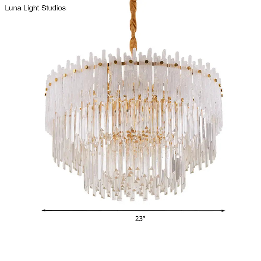 Modern 3-Tier Clear Crystal Rod Pendant Chandelier With 12 Lights - Gold Suspension Light