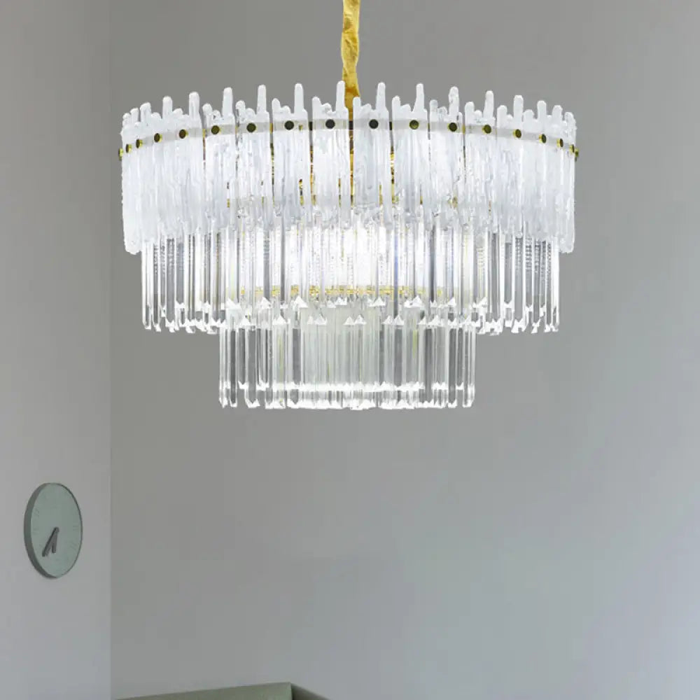 Modern 3-Tier Clear Crystal Rod Pendant Chandelier With 12 Lights - Gold Suspension Light