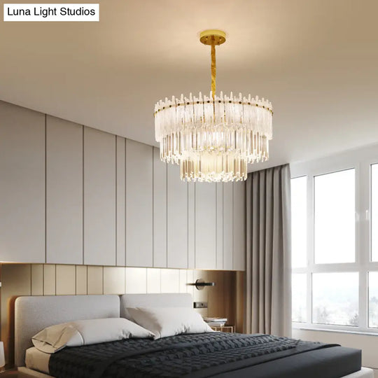 Modern 3-Tier Clear Crystal Rod Pendant Chandelier With 12 Lights - Gold Suspension Light