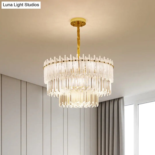 Modern 3-Tier Clear Crystal Rod Pendant Chandelier With 12 Lights - Gold Suspension Light