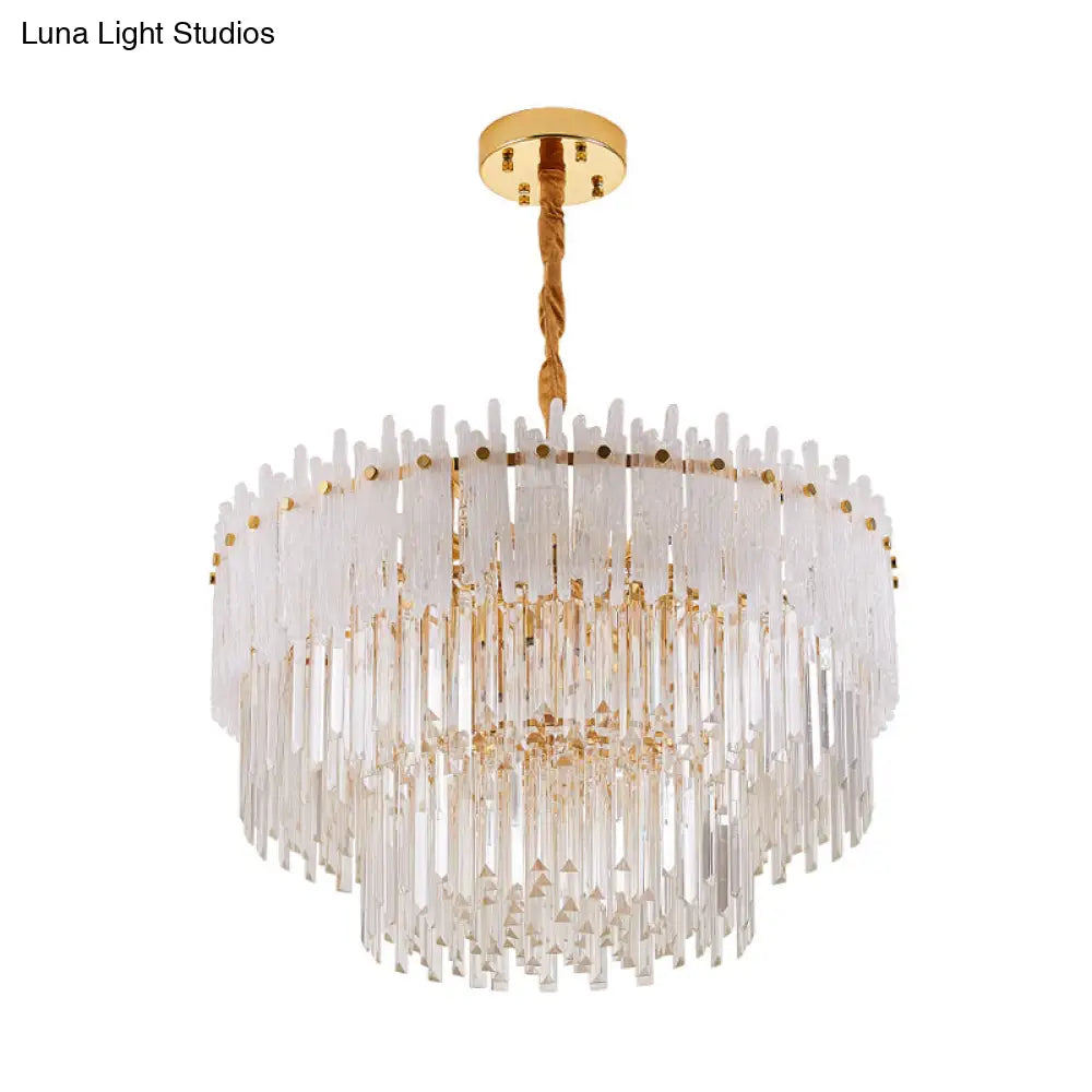 Modern 3-Tier Clear Crystal Rod Pendant Chandelier With 12 Lights - Gold Suspension Light