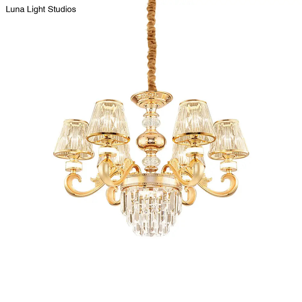 Modern 3-Tier Gold Crystal Chandelier With Conic Shade - 6/8 Heads Perfect For Living Room