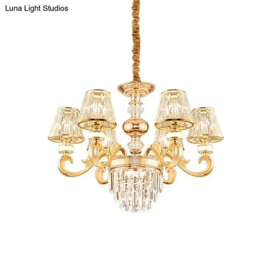 Modern 3-Tier Gold Crystal Chandelier With Conic Shade - 6/8 Heads Perfect For Living Room