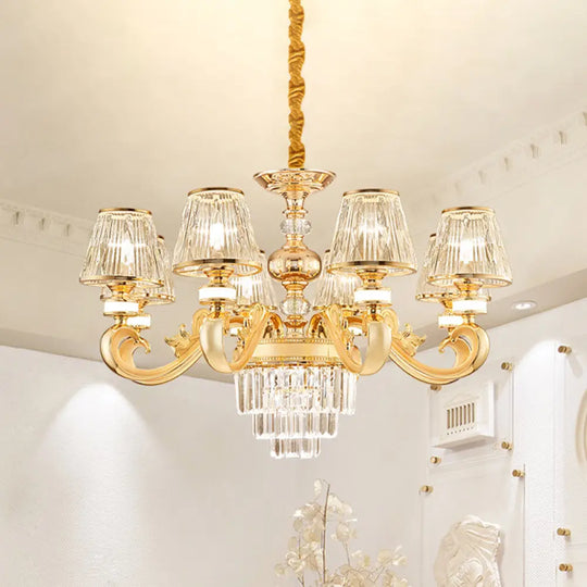 Modern 3-Tier Gold Crystal Chandelier With Conic Shade - 6/8 Heads Perfect For Living Room 8 /