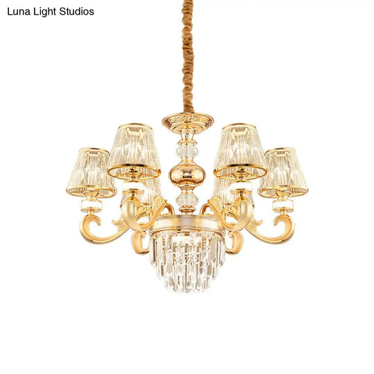 Modern 3-Tier Crystal Chandelier With Conic Shade - Gold Finish 6/8 Heads Living Room Hanging Lamp