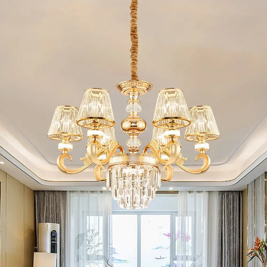 Modern 3-Tier Gold Crystal Chandelier With Conic Shade - 6/8 Heads Perfect For Living Room 6 /