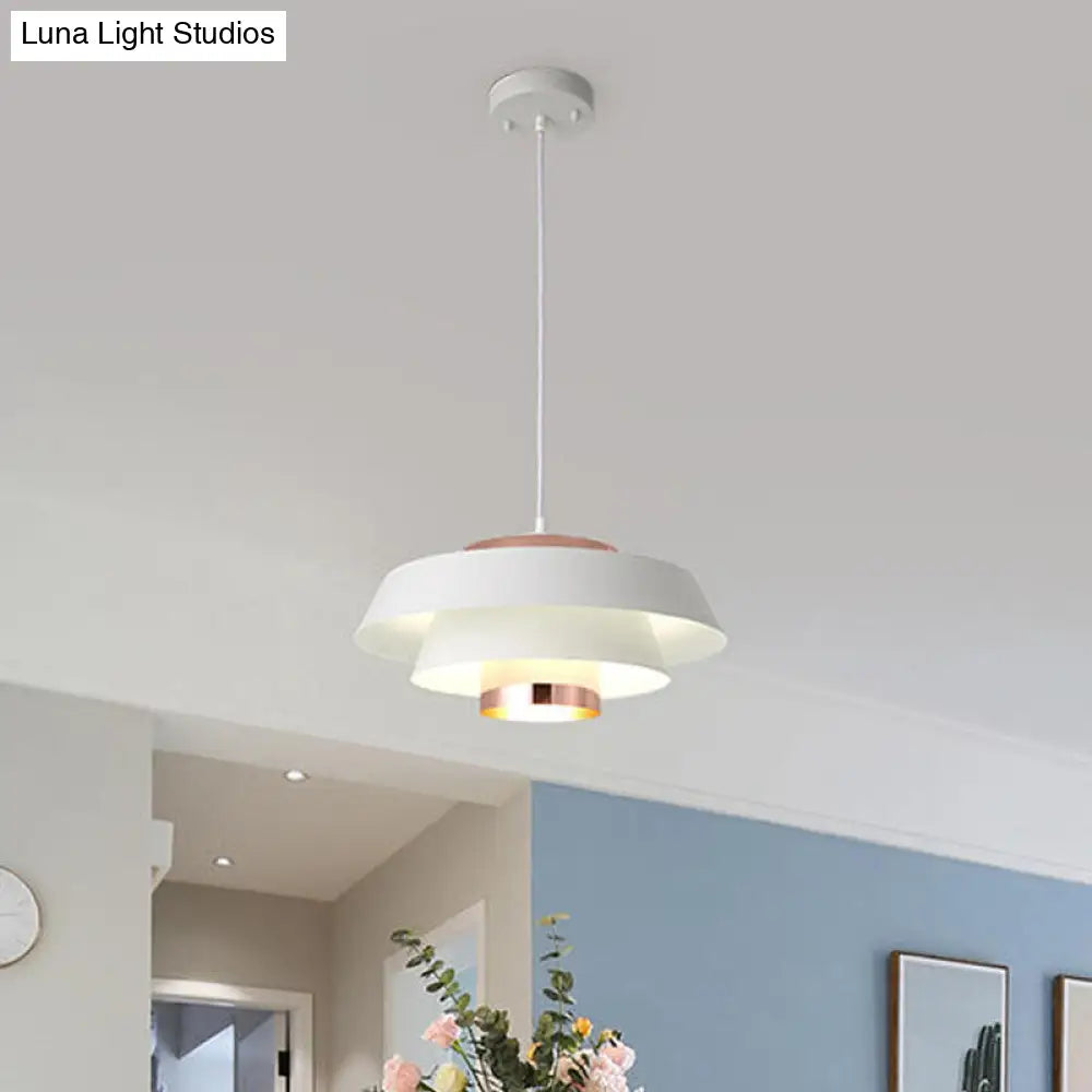 Modern 3-Tier Round Hanging Pendant Light In Metallic Black/White & Rose Gold Led Ceiling Fixture