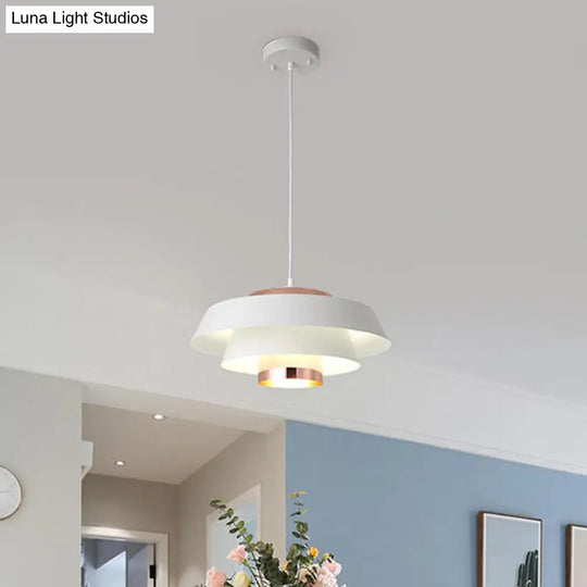 Modern 3-Tier Round Hanging Pendant Light In Metallic Black/White & Rose Gold Led Ceiling Fixture