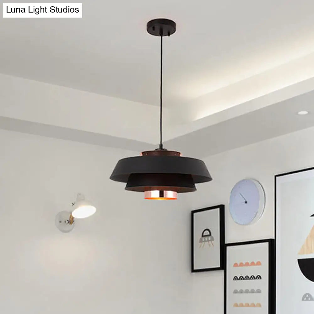 Modern 3-Tier Metal Round Hanging Pendant Led Ceiling Light In Black/White And Rose Gold