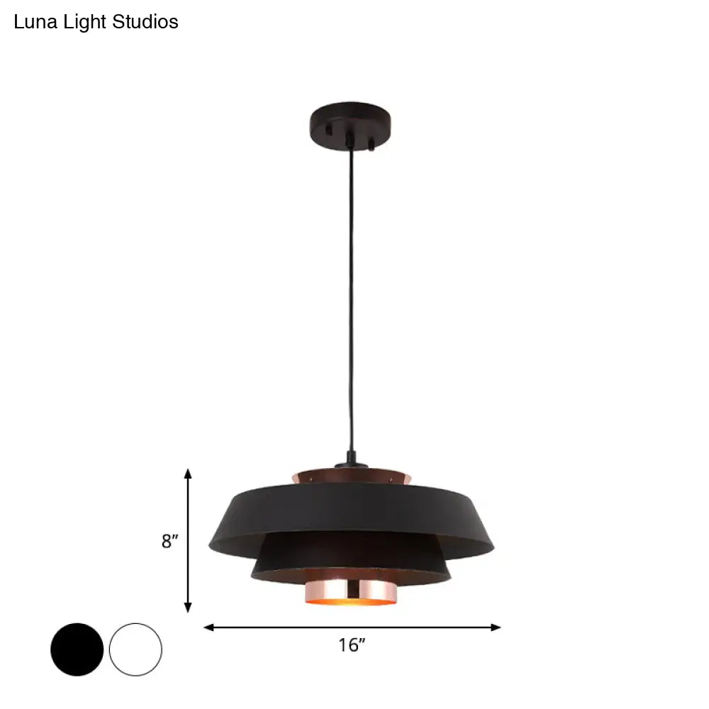 Modern 3-Tier Metal Round Hanging Pendant Led Ceiling Light In Black/White And Rose Gold