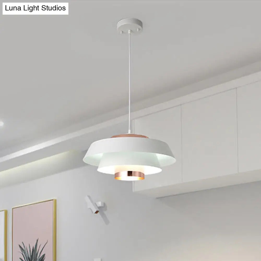 Modern 3-Tier Round Hanging Pendant Light In Metallic Black/White & Rose Gold Led Ceiling Fixture