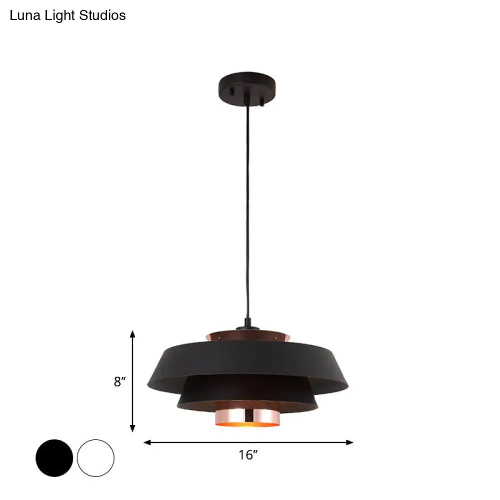 Modern 3-Tier Round Hanging Pendant Light In Metallic Black/White & Rose Gold Led Ceiling Fixture