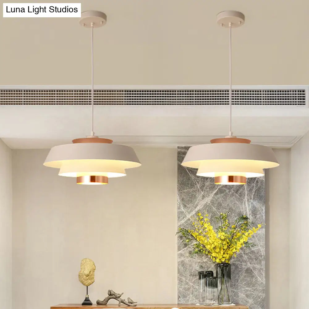 Modern 3-Tier Round Hanging Pendant Light In Metallic Black/White & Rose Gold Led Ceiling Fixture