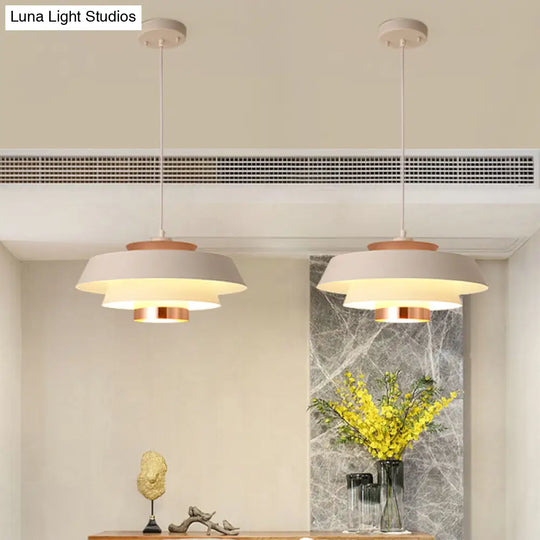 Modern 3-Tier Round Hanging Pendant Light In Metallic Black/White & Rose Gold Led Ceiling Fixture