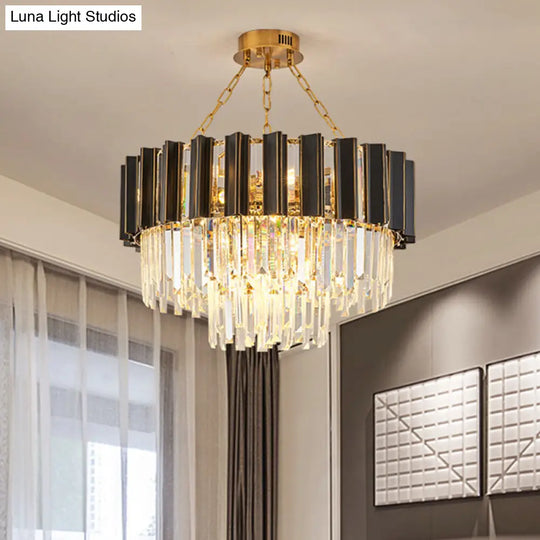 Modern Crystal Prism Chandelier: 3 Tiers 9-Light Black & Gold Pendant For Bedrooms Black-Gold