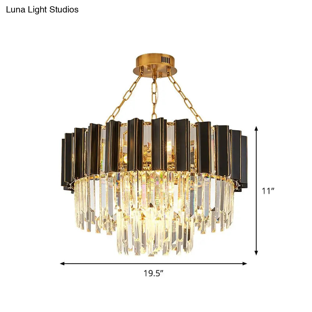 Modern Crystal Prism Chandelier: 3 Tiers 9-Light Black & Gold Pendant For Bedrooms