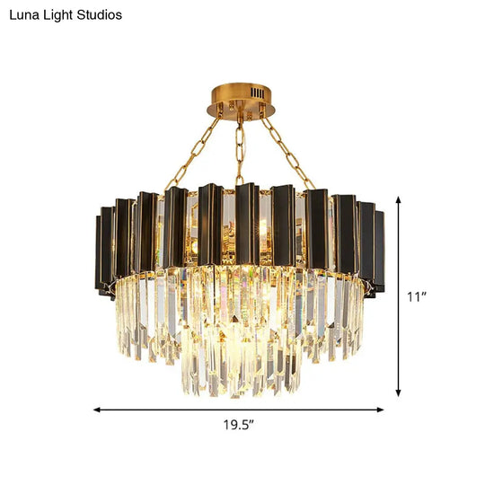 Modern Crystal Prism Chandelier: 3 Tiers 9-Light Black & Gold Pendant For Bedrooms