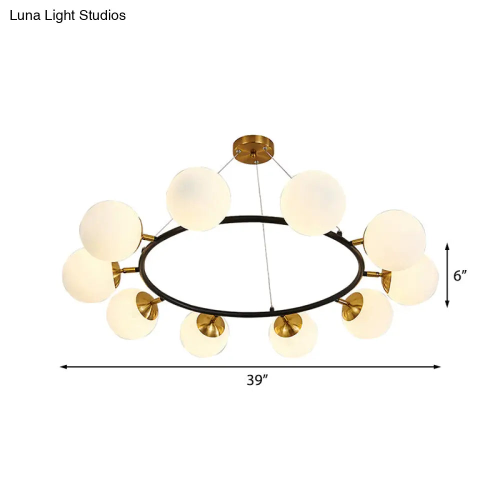 Modern 39’ Wide Milk White Glass Chandelier With 10 Lights- Black Ceili