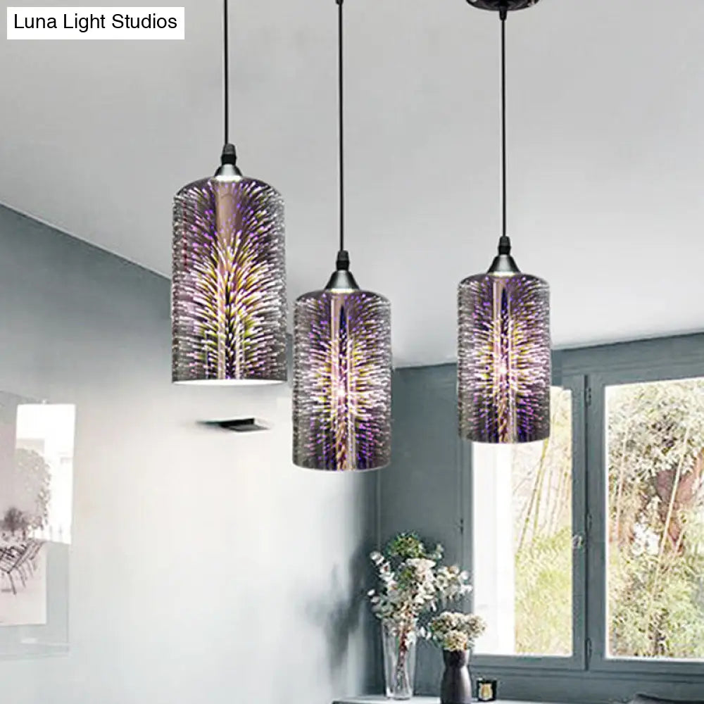 Modern 3D Colorful Glass Pendant Light With Black Cylinder Design - 1 Head Hanging Lamp Kit