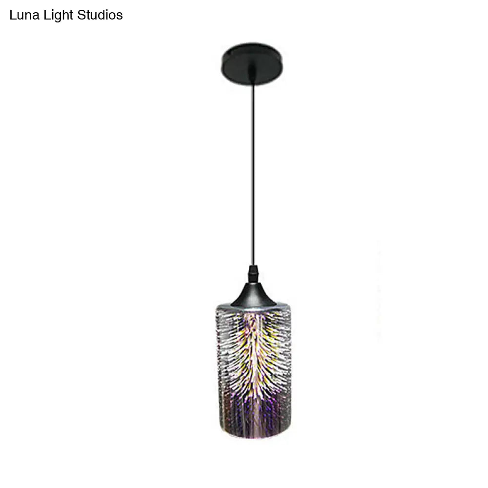 Modern 3D Colorful Glass Pendant Light With Black Cylinder Design - 1 Head Hanging Lamp Kit