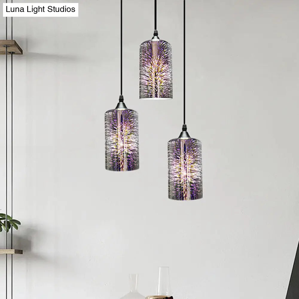 Modern 3D Colorful Glass Pendant Light With Black Cylinder Design - 1 Head Hanging Lamp Kit