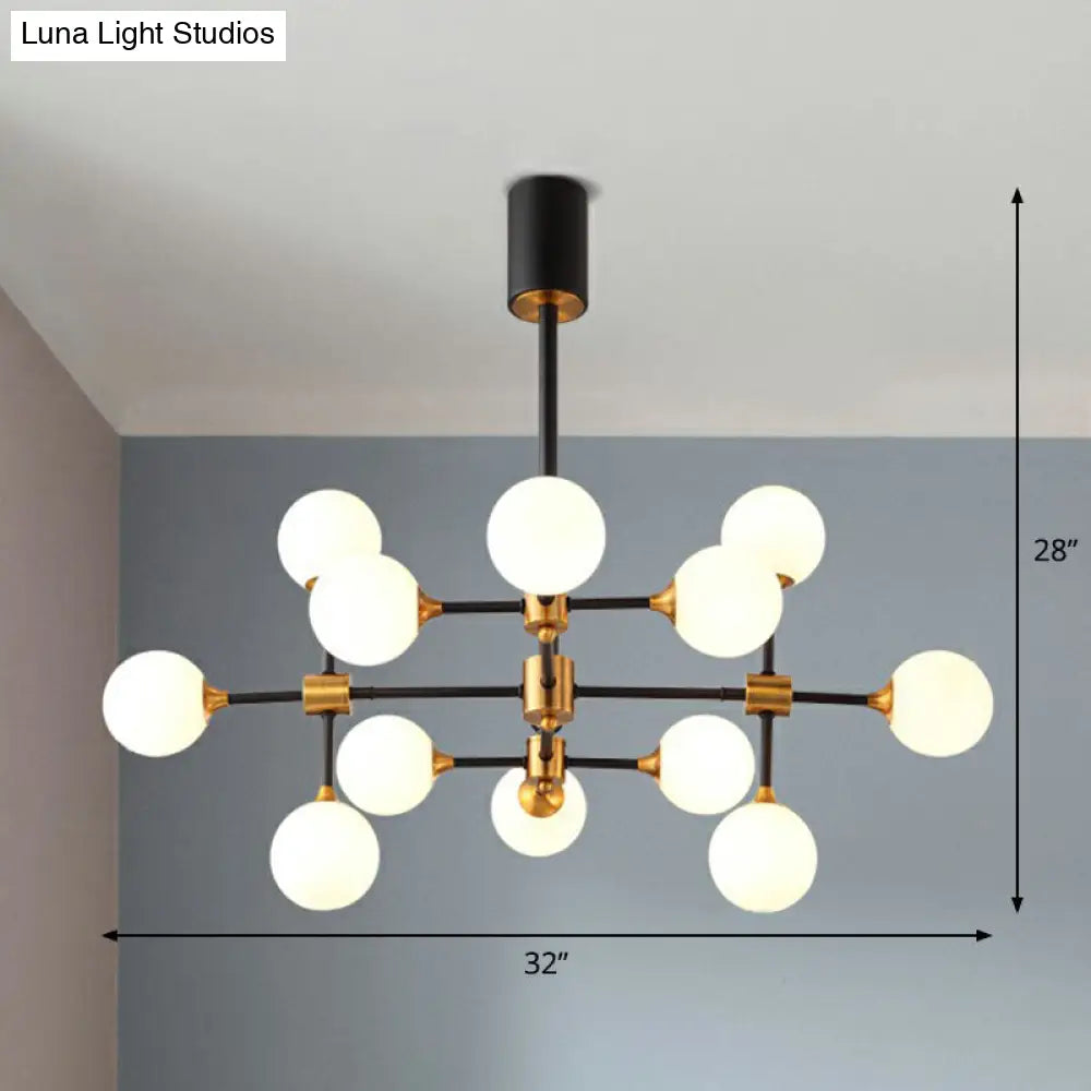 Modern 3D Opal Glass Chandelier With Black And Brass Finish