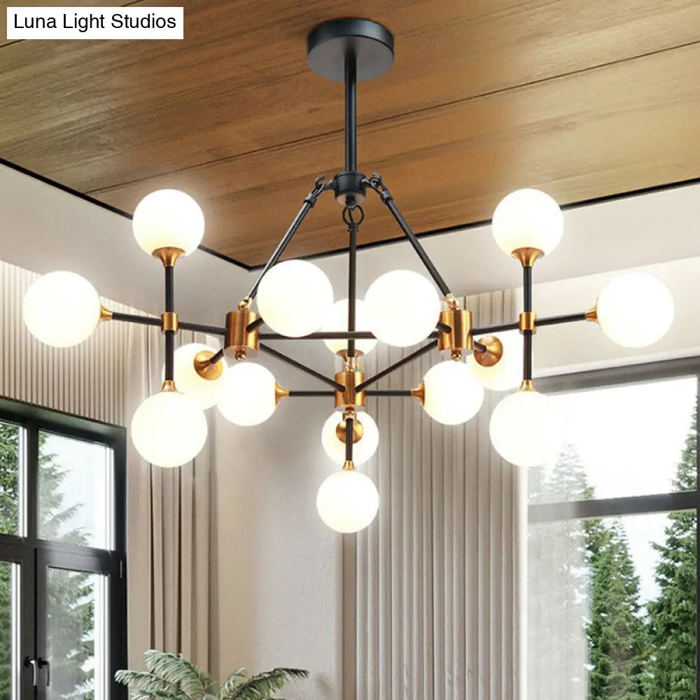 Modern 3D Opal Glass Chandelier With Black And Brass Finish